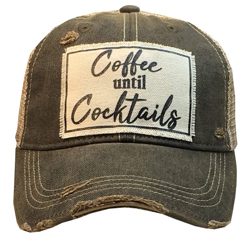 Coffee Until Cocktails Distressed Trucker Hat Baseball Cap