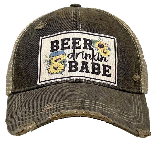 Beer Drinkin' Babe Vintage Distressed Trucker Hat Cap