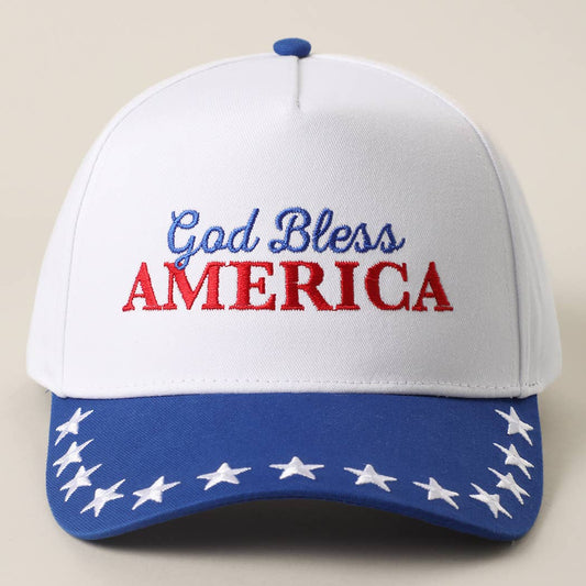 Blue, GOD BLESS AMERICA Embroidered Star Brim Trucker Hat