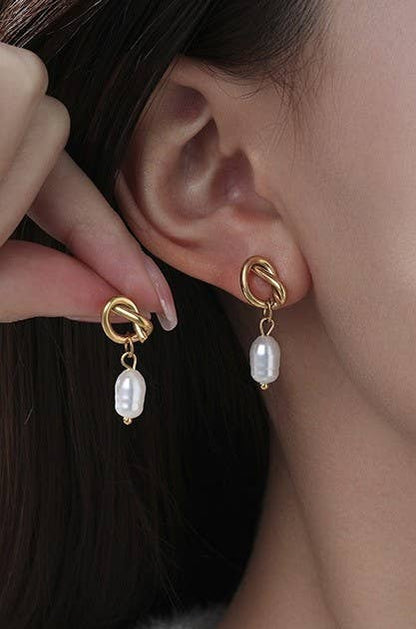 18K Stainless Steel Tarnish-Free Bow Knot Pearl Earrings