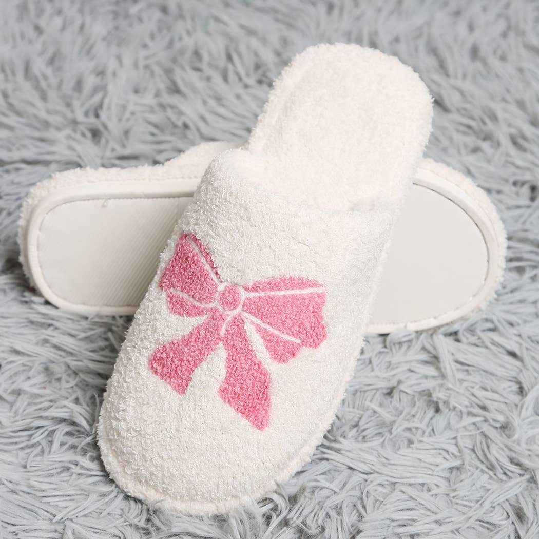 Pink Ribbon Bow Print Luxury Soft Home Slipper M/L