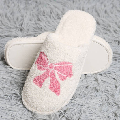 Pink Ribbon Bow Print Luxury Soft Home Slipper M/L
