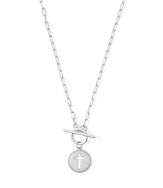 Silver Cross Paperclip Toggle Necklace
