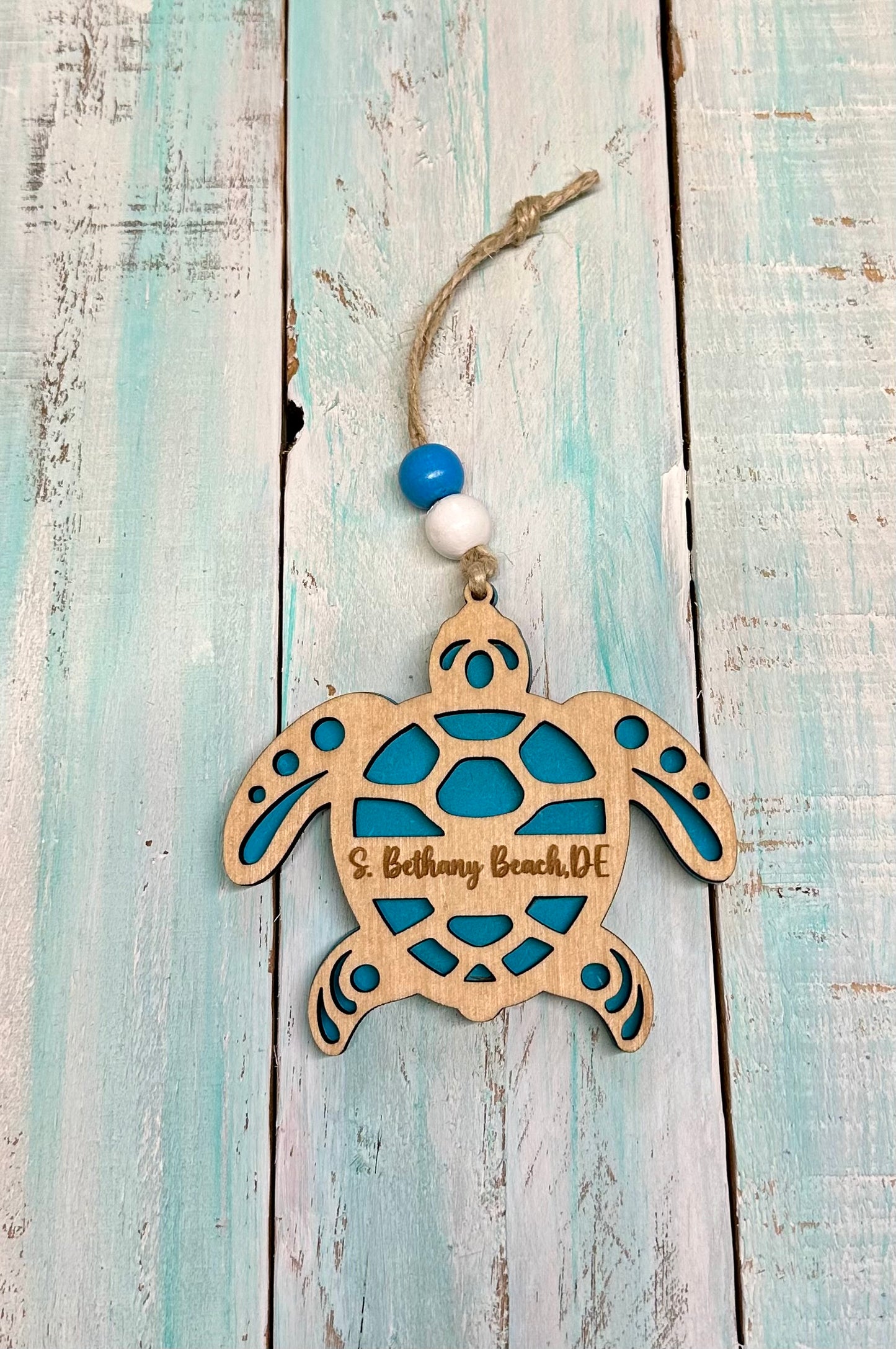 Beach Town Layered Wooden Sea Turtle Ornament