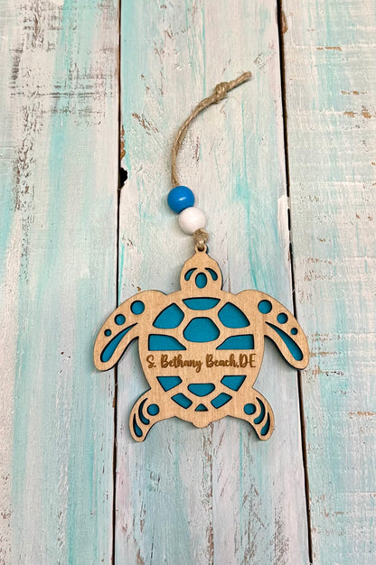 Beach Town Layered Wooden Sea Turtle Ornament