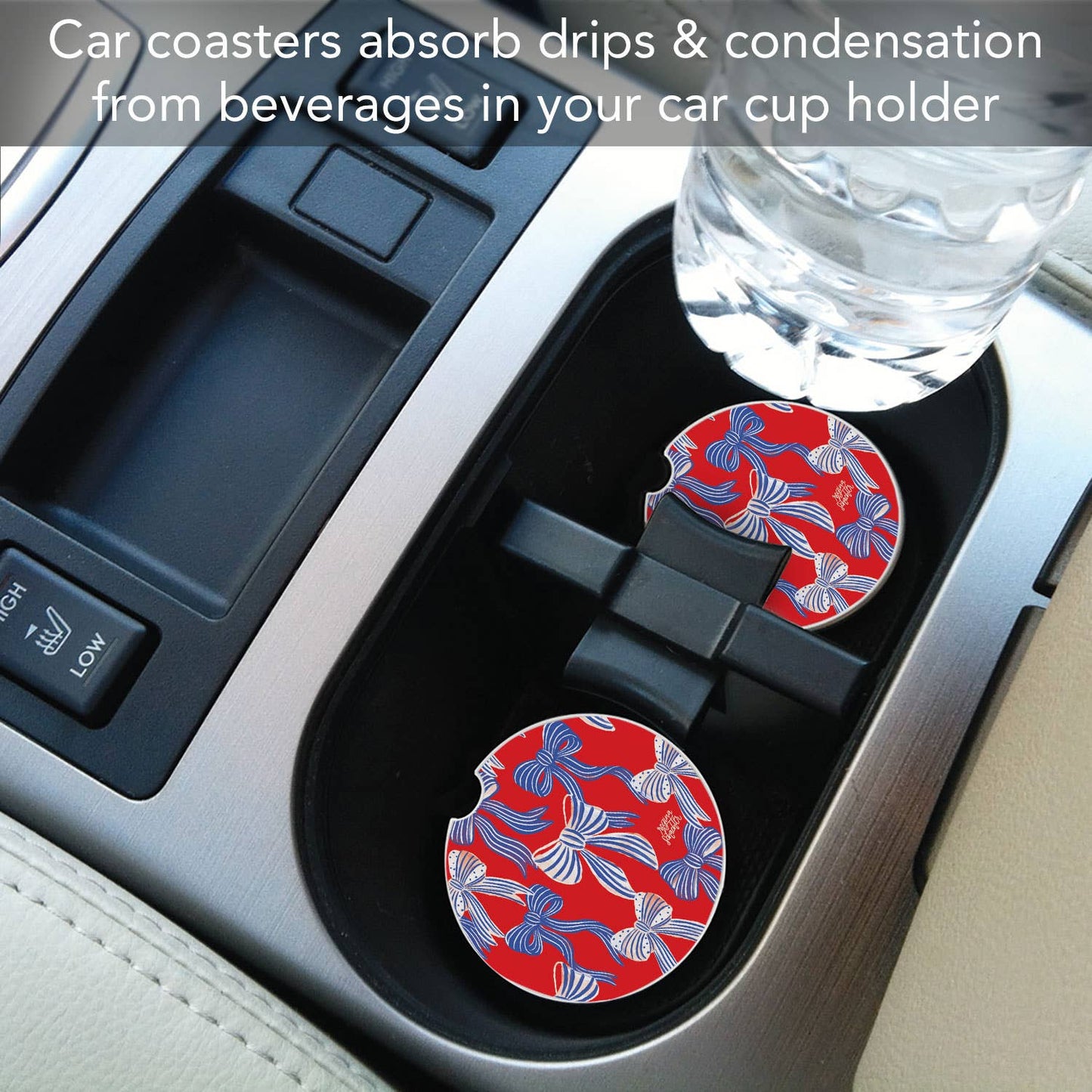 "Americana Bows" Absorbent Stone Car Coaster 1pk