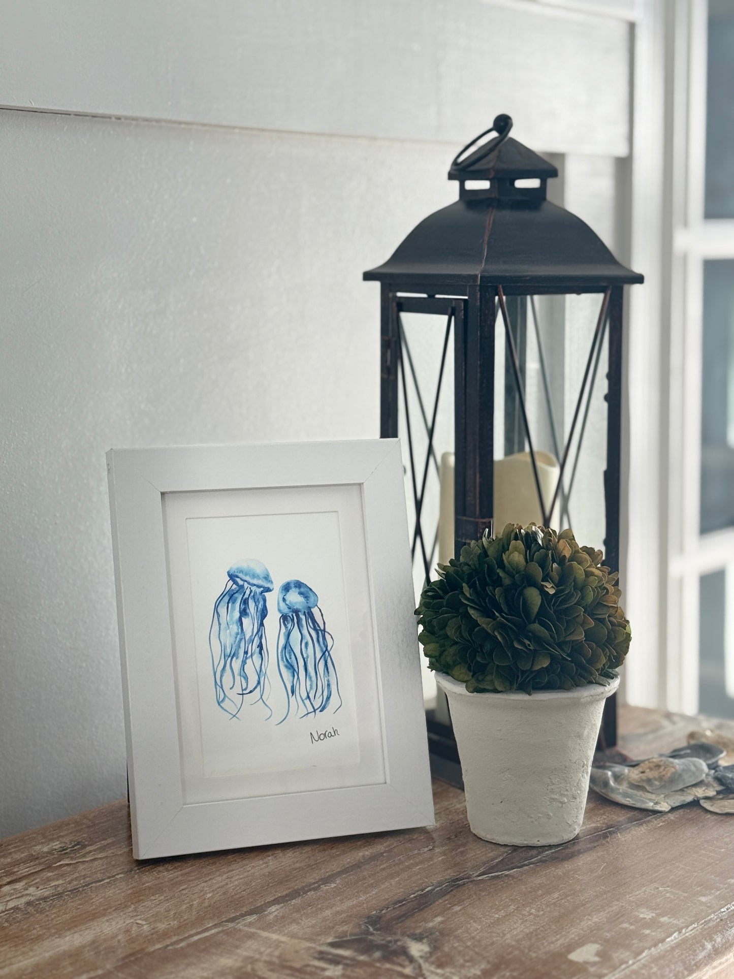 5x7 Blue Jellyfish , Art by Norah Marie