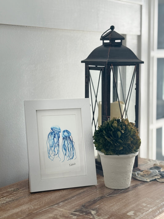 5x7 Blue Jellyfish , Art by Norah Marie