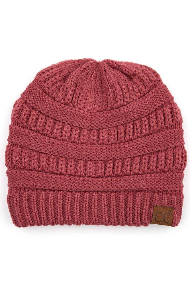 Dark Rose Cable Knit Classic Beanie Winter Hat