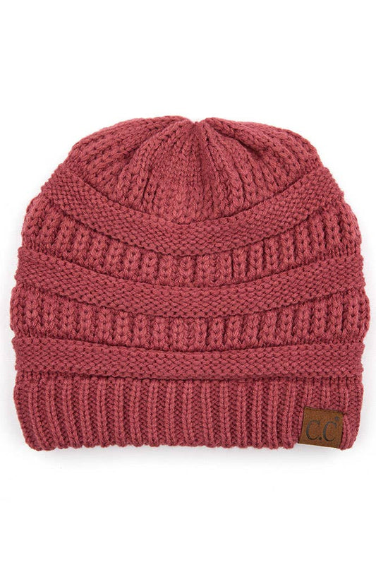 Dark Rose Cable Knit Classic Beanie Winter Hat