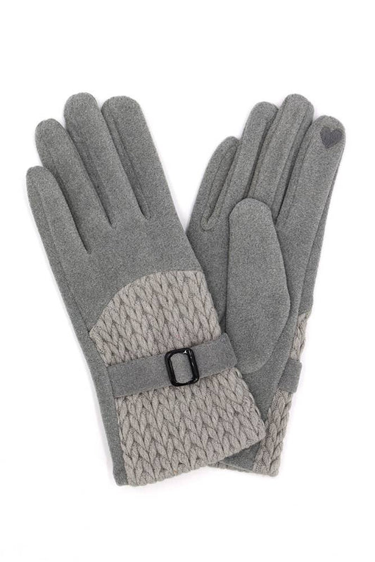 Gray Cable and Band Detailed Smart Touch Winter Gloves