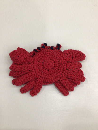 Hand Crocheted Set Of 4 Crab Coasters