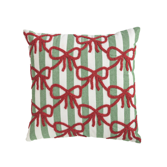 Square Christmas Bow Beaded Pillow