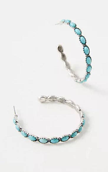 Turquoise Stone Hoop, Silver