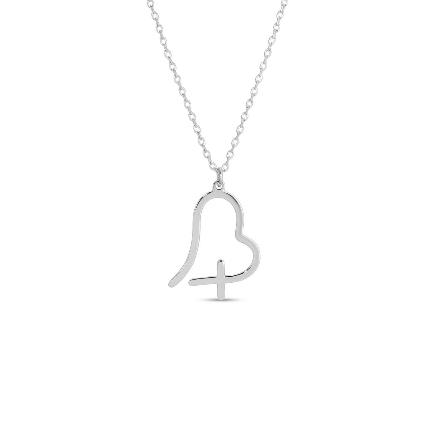 Free Form Heart With Cross Pendant Necklace: Silver