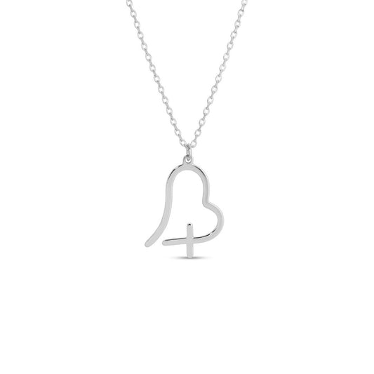 Free Form Heart With Cross Pendant Necklace: Silver