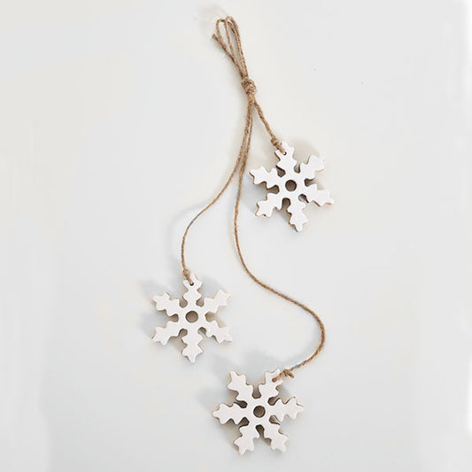 White Enamel Triple Snowflake Hanger