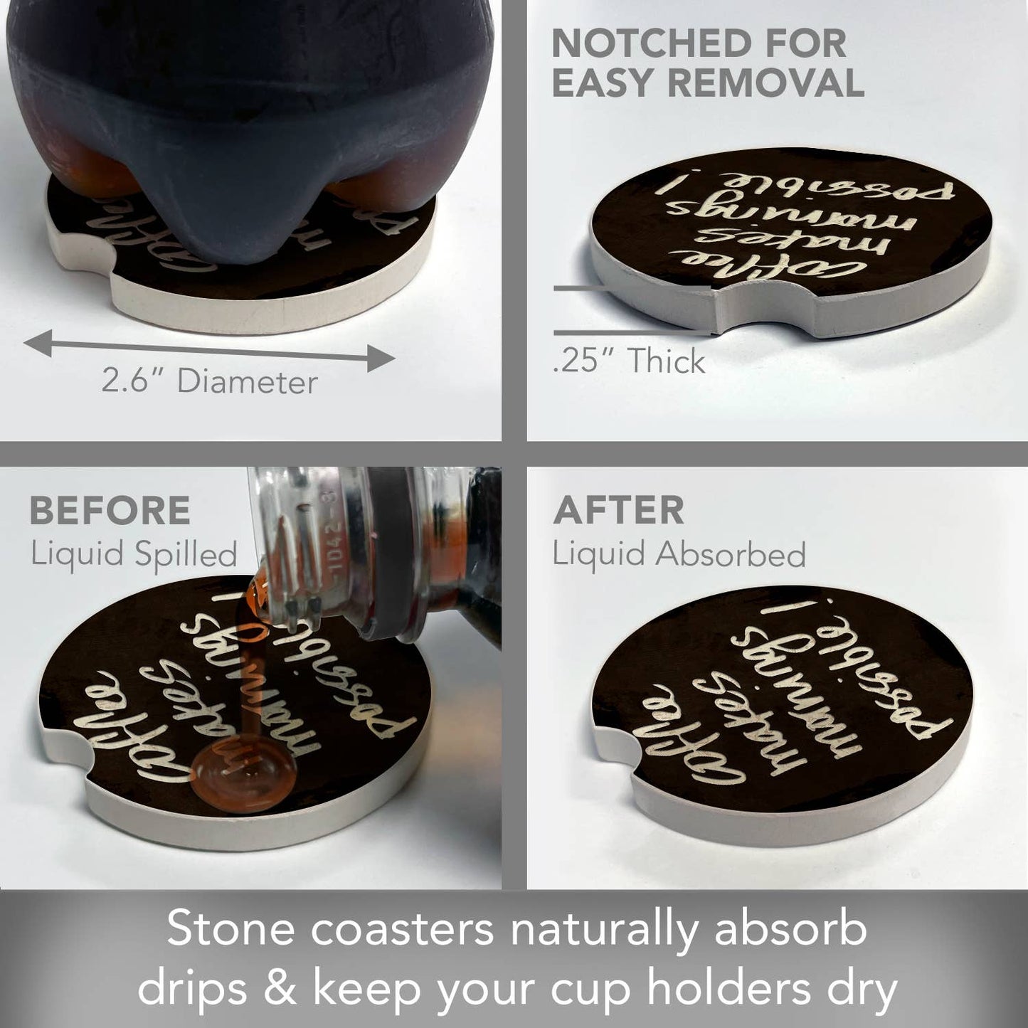 Coffee Makes Mornings Absorbent Stone Car Coaster 1 Pk
