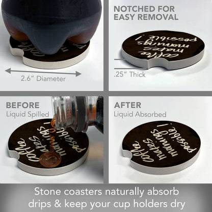 Coffee Makes Mornings Absorbent Stone Car Coaster 1 Pk