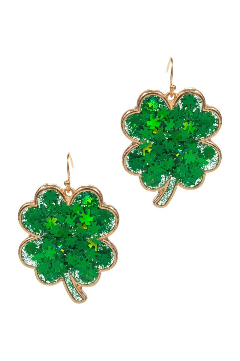 Saint Patricks Day Clover Shaped Hook Earrings