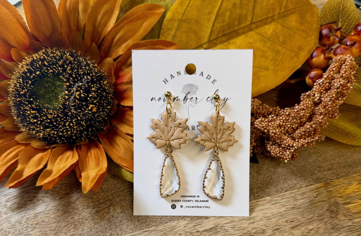 Shimmer Maple Leaf w/Crystal Drop Dangle