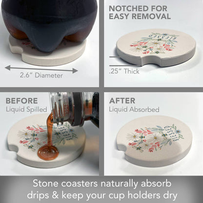 "Blessed Bouquet" Absorbent Stone Car Coaster 1pk