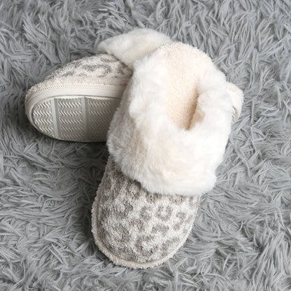 Leopard Faux Fur Cuff Mule Luxury Soft Slipper