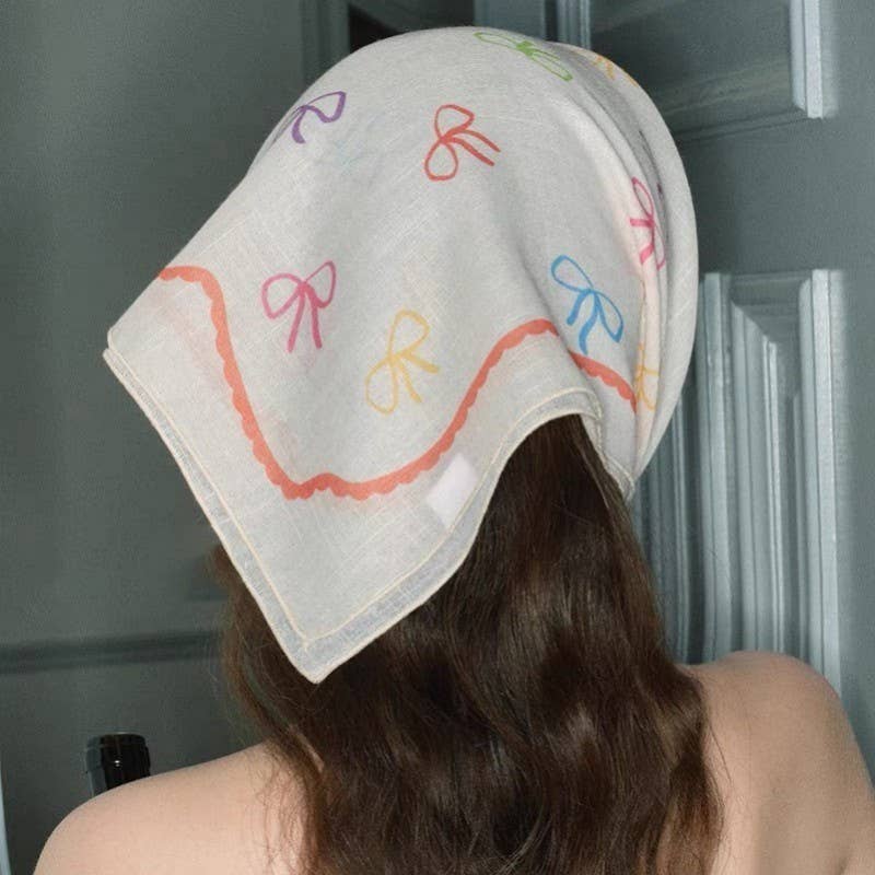 Multi Color Bow Print Bandana Scarf