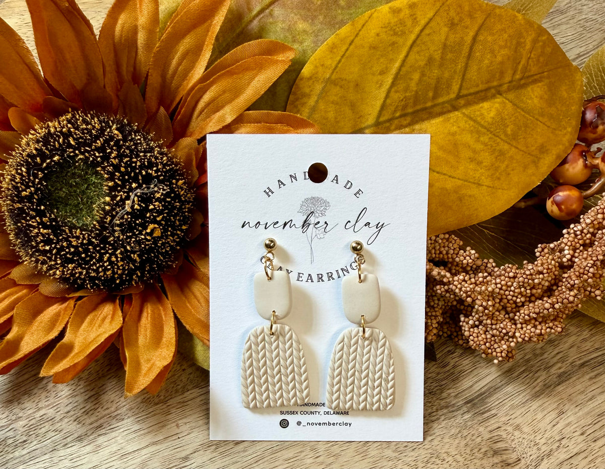 Cream Sweater Texture 2 Tier Dangle