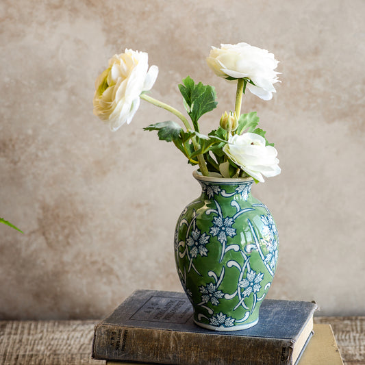 5.9 GR/BL FLORAL BOUQUET VASE