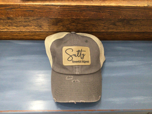 Grey Salty Fenwick Island Leather Patch Hat