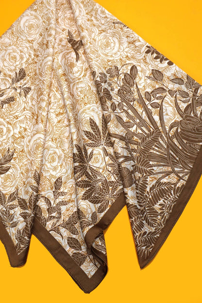 Large Brown Floral Print Bandana Scarf