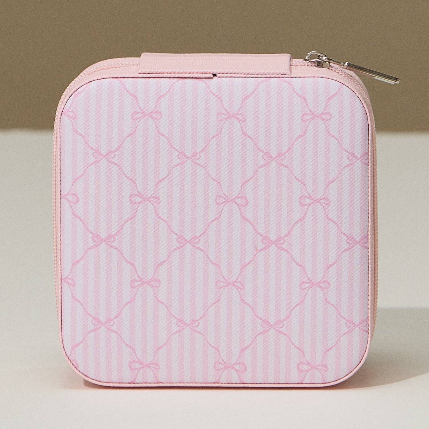 Ivory Bow Monogram Print Jewelry Box -Travel Size