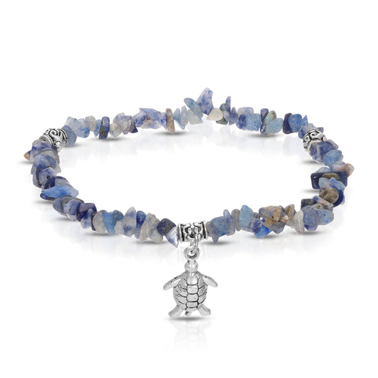 Denim (Blue) Sodalite Gemstone wTurtle Charm Ankle Bracelet