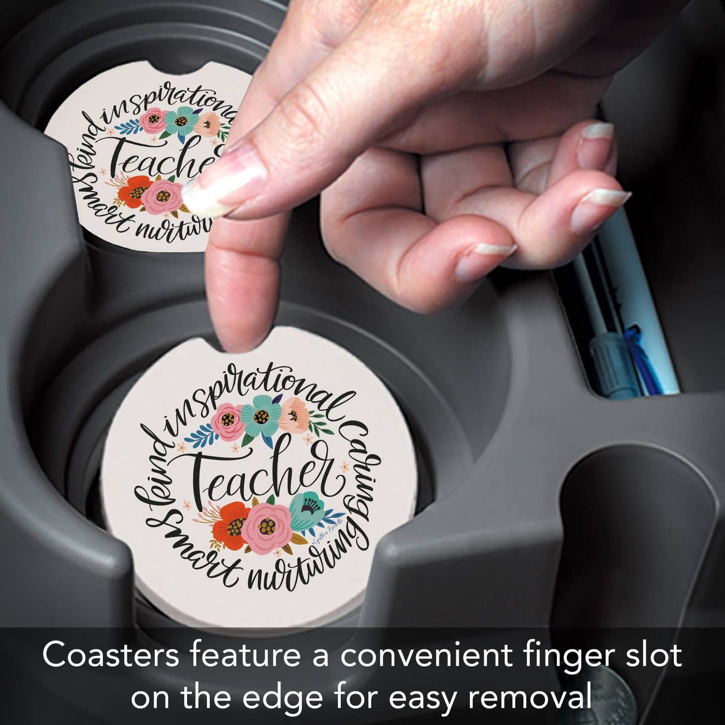 "Teacher Words" Absorbent Stone Car Coaster 1pk