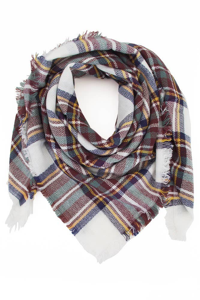 White Oversize Plaid Check Pattern Winter Scarf