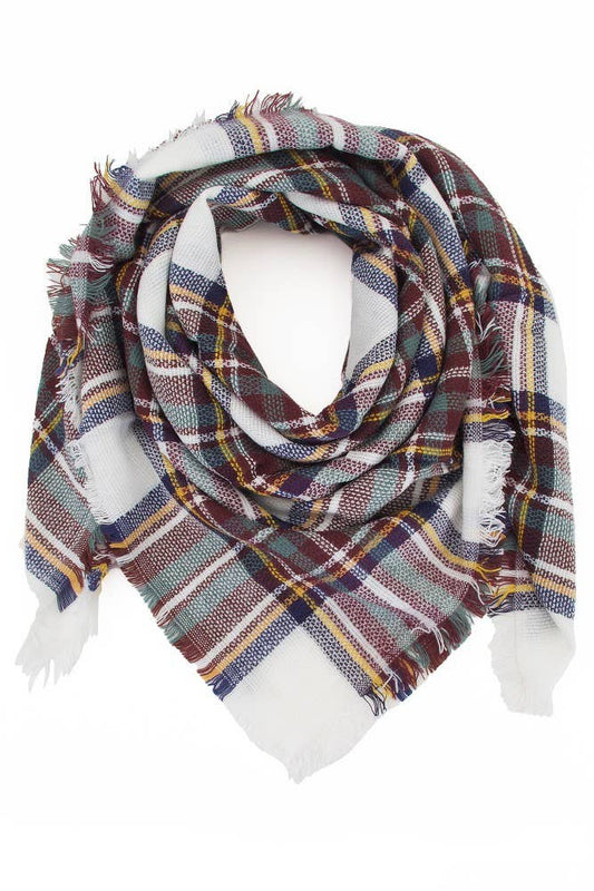 White Oversize Plaid Check Pattern Winter Scarf