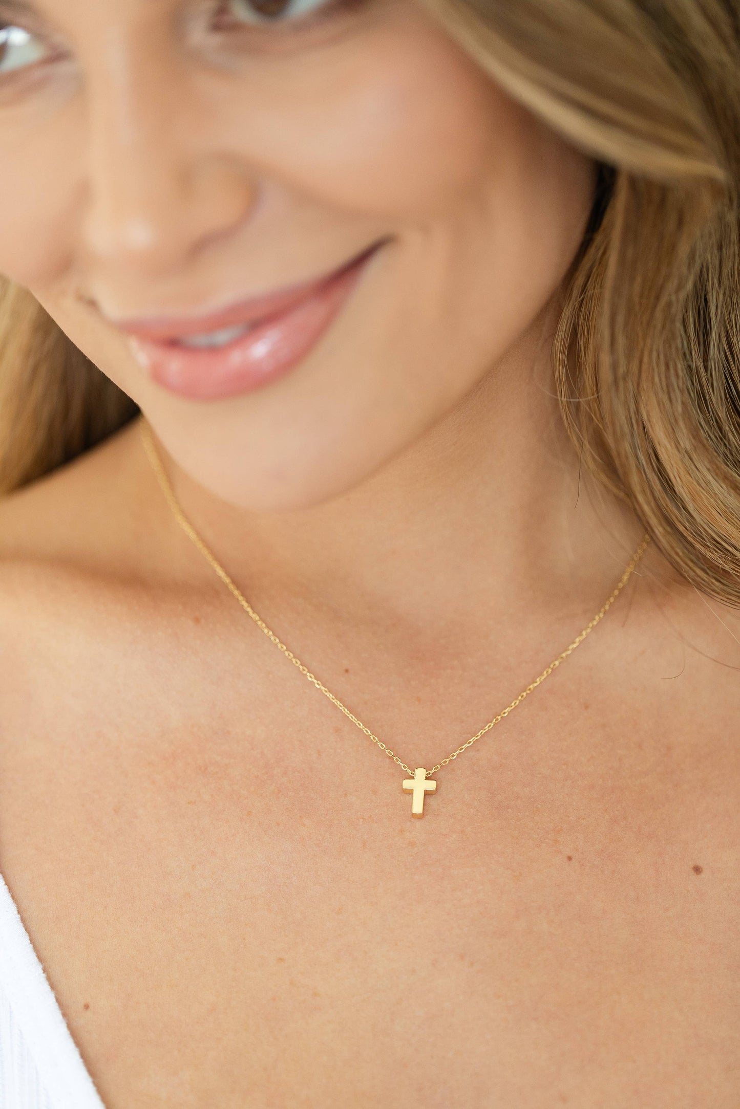 Small Simple Cross Necklace: Gold