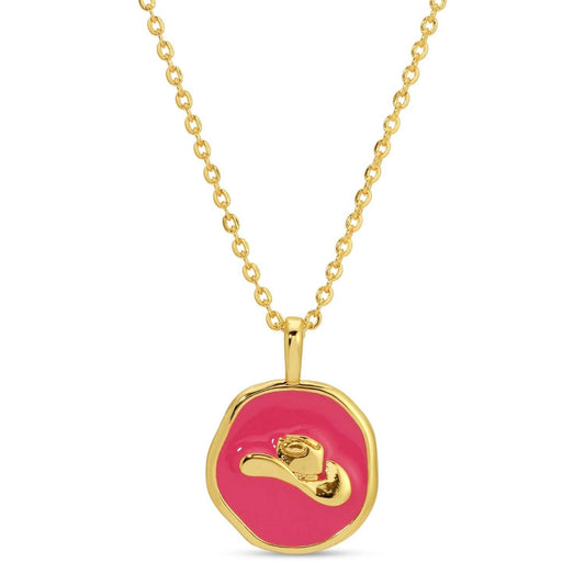 Bright Pink Tiny Cowgirl Hat Pendant Necklace