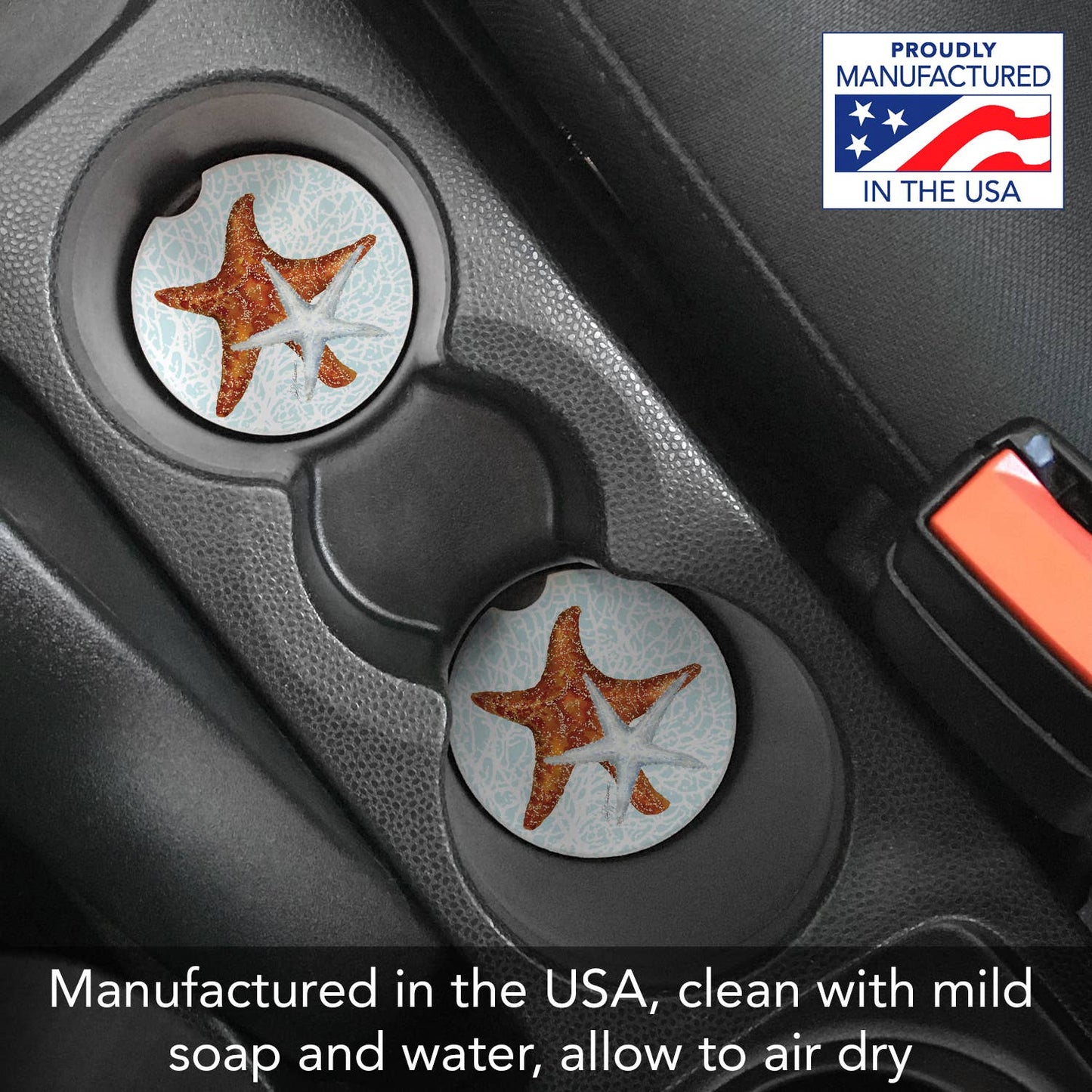"Seas The Day Starfish" Absorbent Stone Car Coaster 1pk