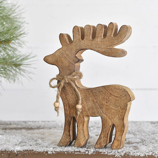 8" Wood Holiday Deer