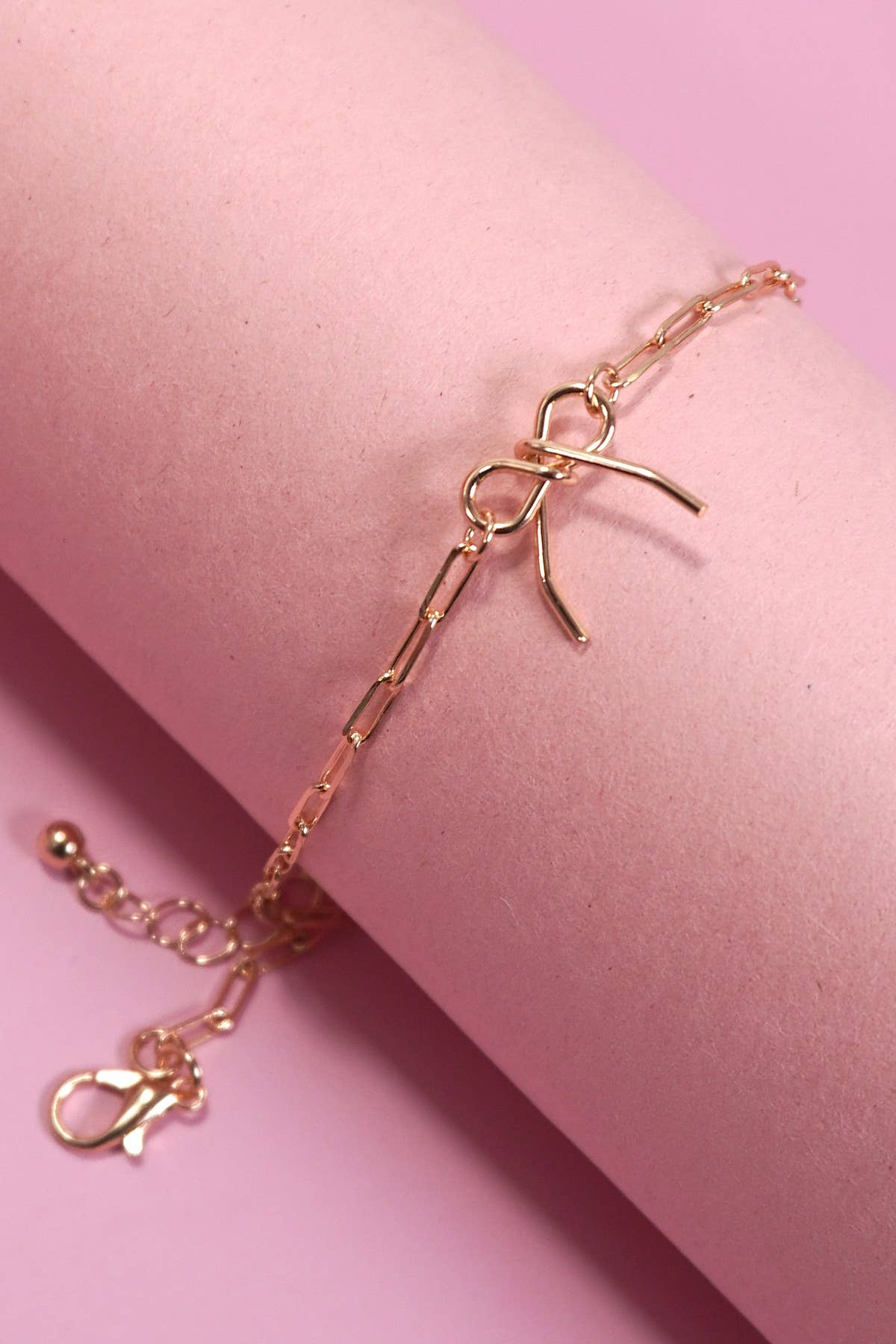DELICATE BOW CHARM DROP LINK CHAIN BRACELET |GOLD