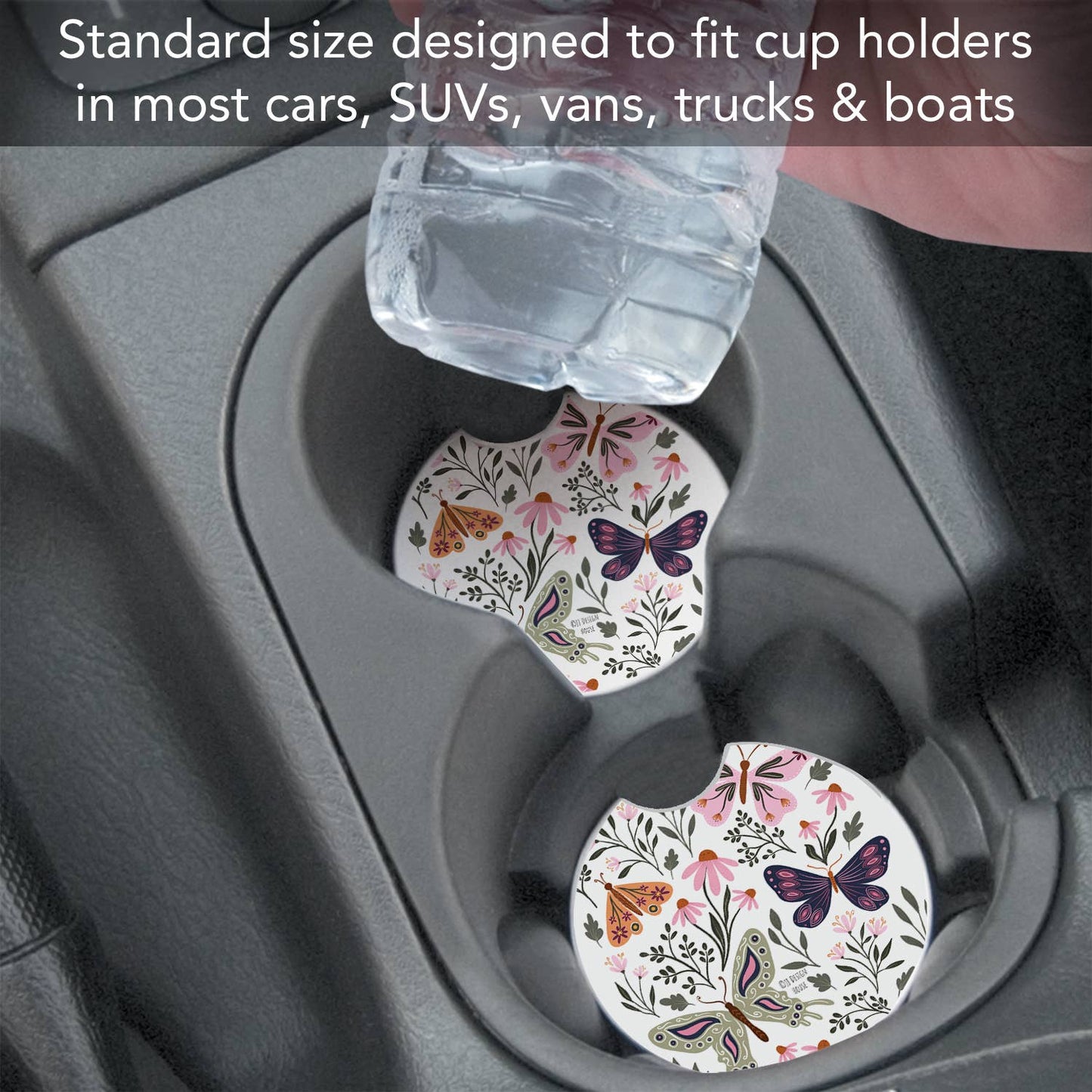 "Flutter Blooms" Absorbent Stone Car Coaster 1pk
