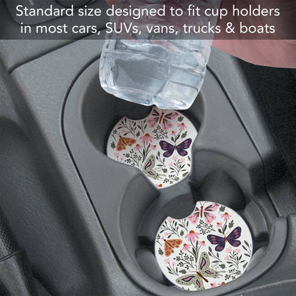 "Flutter Blooms" Absorbent Stone Car Coaster 1pk