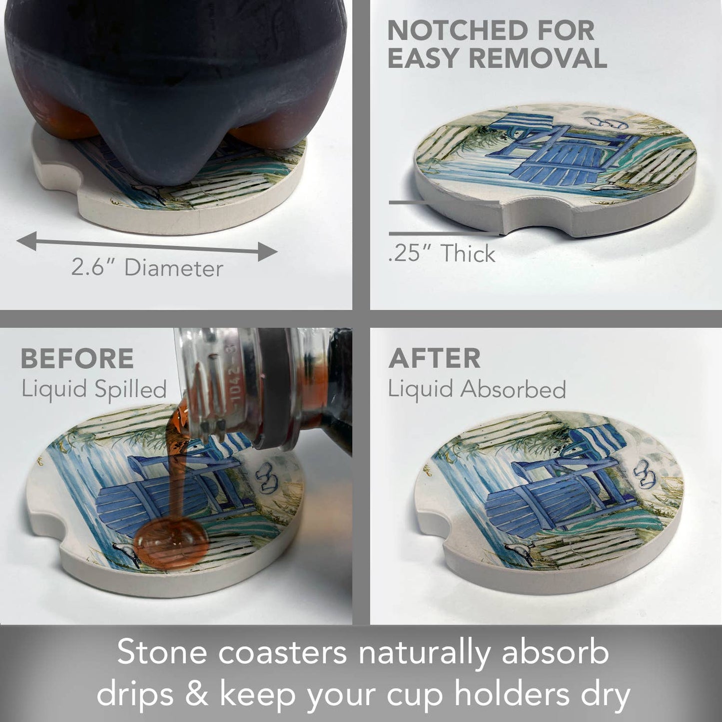 By The Sea Chair Absorbent Stone Car Coaster 1 Pack
