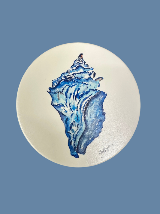 Blue Whelk Round Coaster by Cheryl Zapata Art