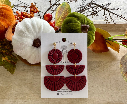 Burgundy Boho Circle & Half Circles 3 Tier Dangle
