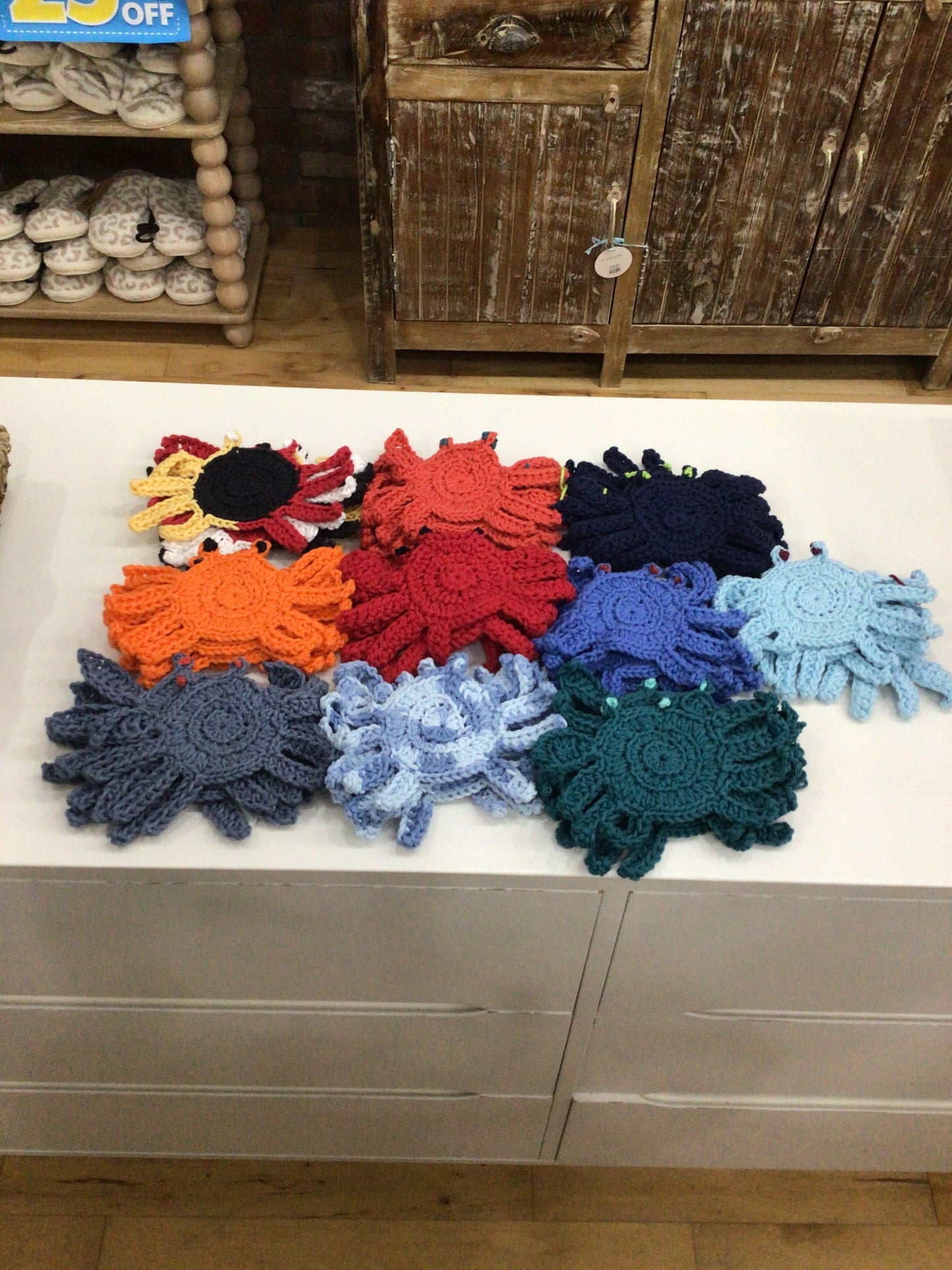 Hand Crocheted Set Of 4 Crab Coasters