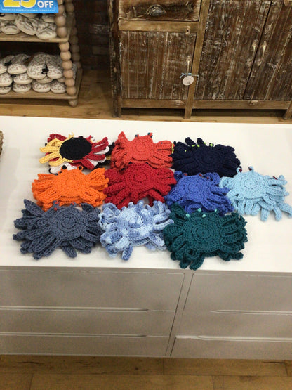 Hand Crocheted Set Of 4 Crab Coasters