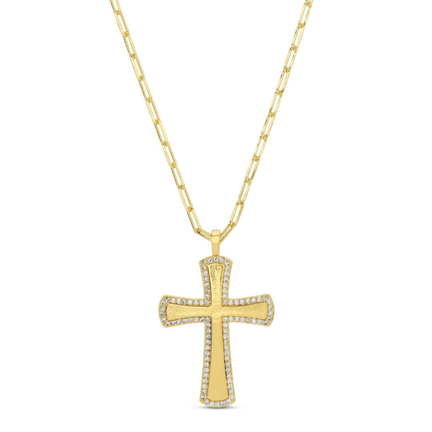 Large Pave Accented Cross on Paperclip Chain